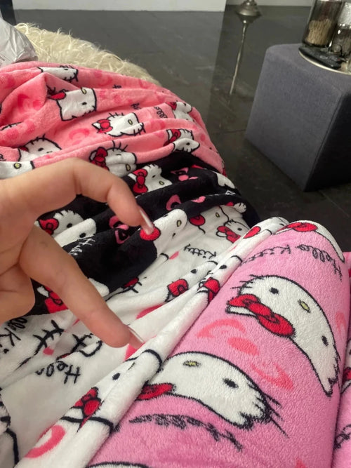 Mandotos Y2K Hello Kitty pajama pants for women featuring cartoon Hello Kitty design, comfortable leisure sleepwear trousers.
