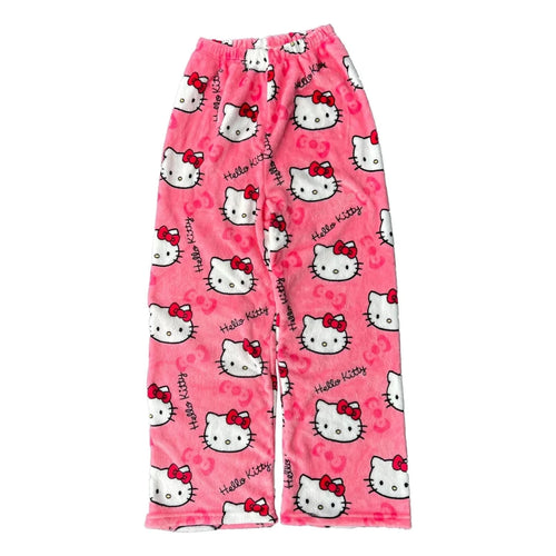 Mandotos Y2K Hello Kitty pajama pants for women featuring Sanrio anime cartoon design, cozy leisure sleepwear trousers.