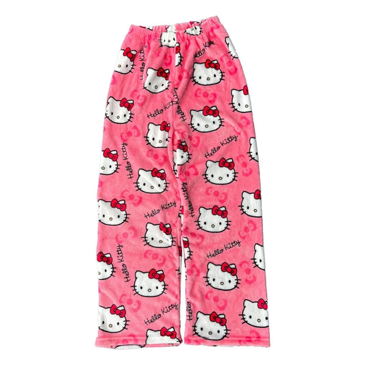 Mandotos Y2K Hello Kitty pajama pants for women featuring Sanrio anime cartoon design, cozy leisure sleepwear trousers.
