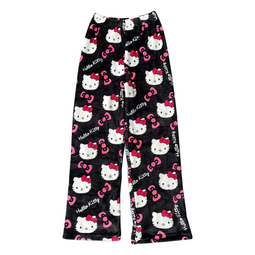 Mandotos Y2K Hello Kitty pajama pants for women featuring cartoon Hello Kitty and Sanrio anime design, cozy leisure sleepwear.
