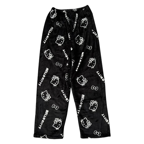 Mandotos Y2K Hello Kitty pajama pants for women featuring cartoon Sanrio Hello Kitty design, comfortable leisure sleepwear trousers.