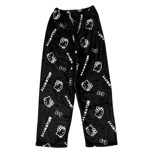 Mandotos Y2K Hello Kitty pajama pants for women featuring cartoon Sanrio Hello Kitty design, comfortable leisure sleepwear trousers.
