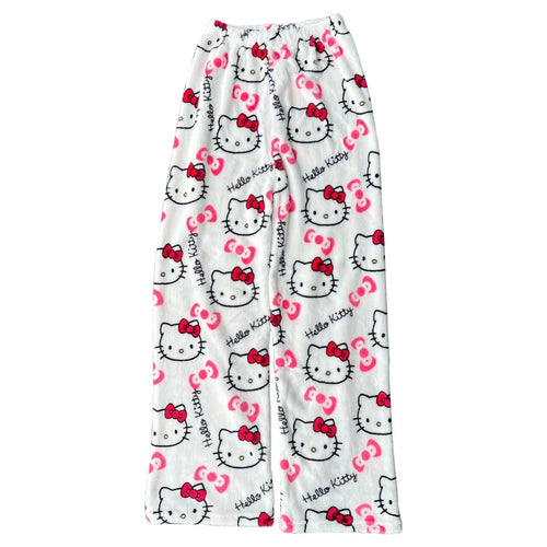 Mandotos Y2K Hello Kitty pajama pants for women featuring Sanrio anime cartoon design, comfortable leisure sleepwear trousers.