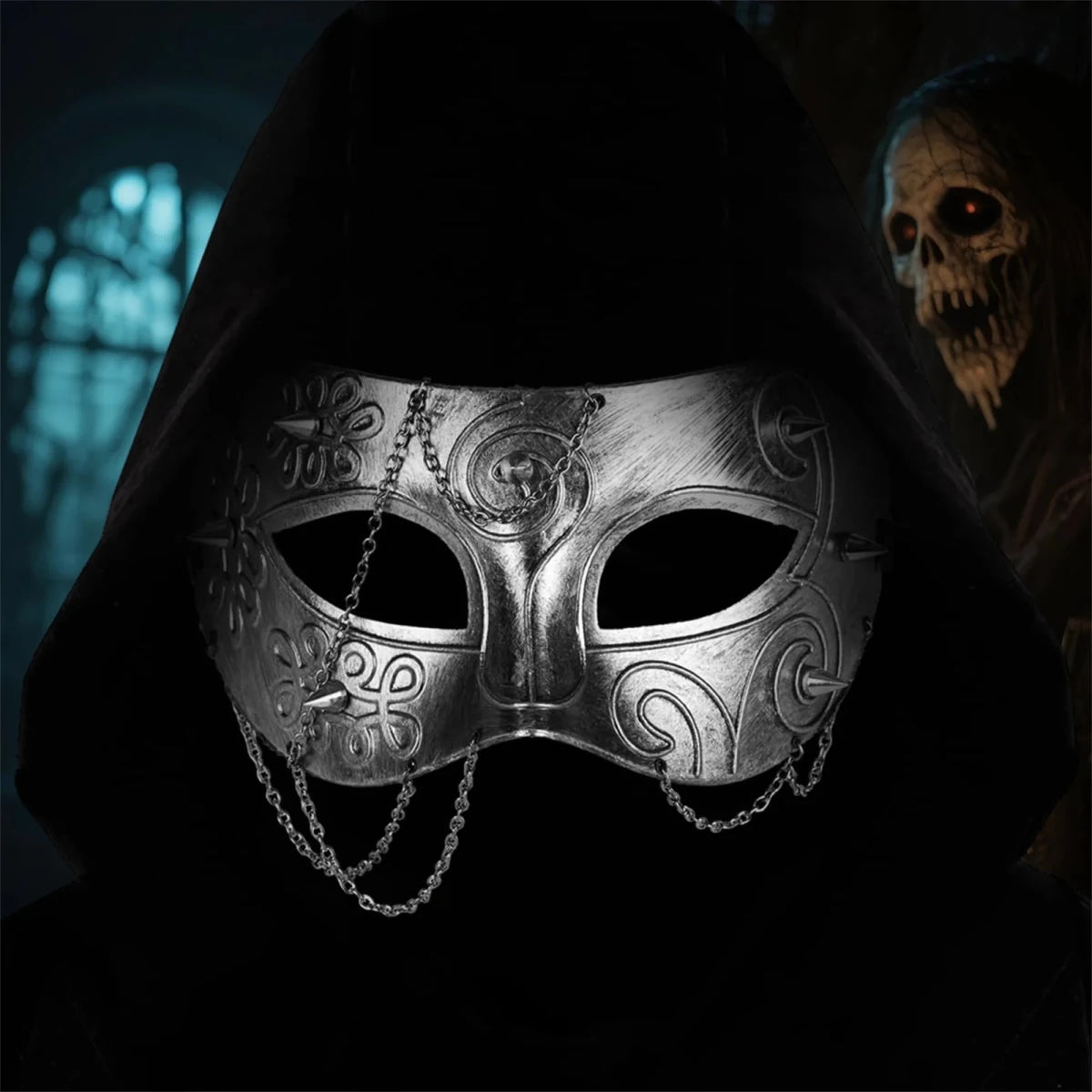 Medieval Knight Armor Half Face Mask for Adults, Masquerade Costume Accessory - MANDOTOS INTERNATIONAL