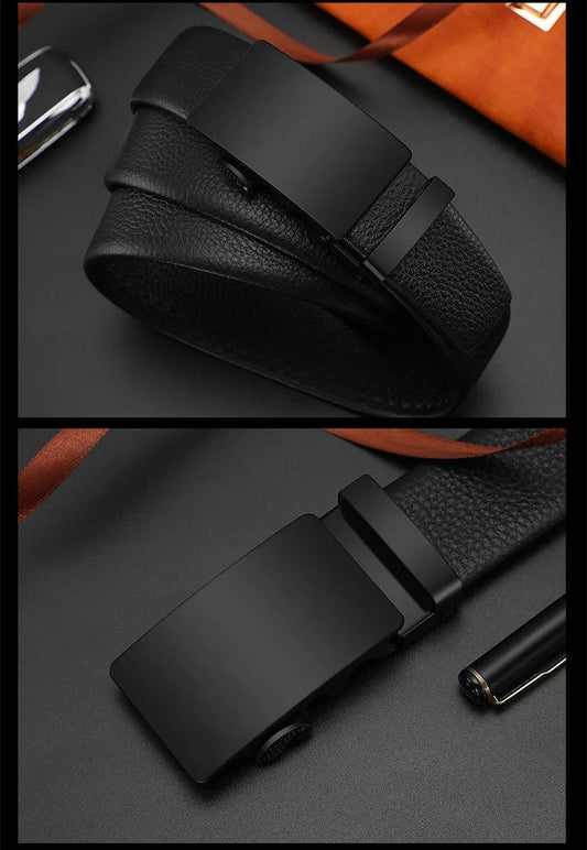 Men Leather Belt Metal Car Automatic Buckle Work Belt High Quality Men 120cm Leather Belt Business - MANDOTOS