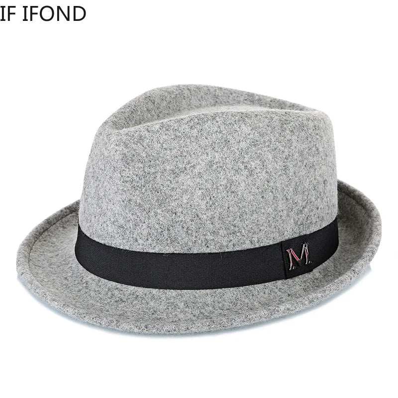 Men Winter Thick Warm Felt Fedora Hats Wool Gentleman Jazz Cap Homburg Male Classical Narrow Brim Top Hat - MANDOTOS INTERNATIONAL