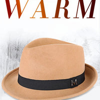 Men Winter Thick Warm Felt Fedora Hats Wool Gentleman Jazz Cap Homburg Male Classical Narrow Brim Top Hat - MANDOTOS INTERNATIONAL