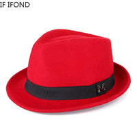 Men Winter Thick Warm Felt Fedora Hats Wool Gentleman Jazz Cap Homburg Male Classical Narrow Brim Top Hat - MANDOTOS INTERNATIONAL