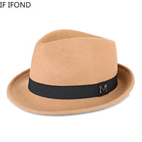 Men Winter Thick Warm Felt Fedora Hats Wool Gentleman Jazz Cap Homburg Male Classical Narrow Brim Top Hat - MANDOTOS INTERNATIONAL