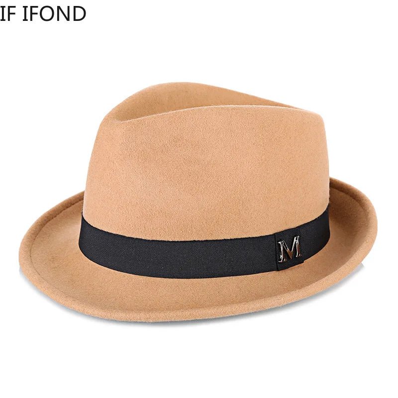 Men Winter Thick Warm Felt Fedora Hats Wool Gentleman Jazz Cap Homburg Male Classical Narrow Brim Top Hat - MANDOTOS INTERNATIONAL