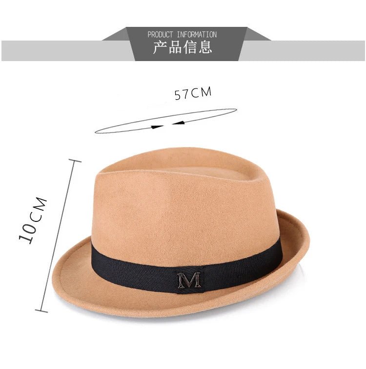 Men Winter Thick Warm Felt Fedora Hats Wool Gentleman Jazz Cap Homburg Male Classical Narrow Brim Top Hat - MANDOTOS INTERNATIONAL