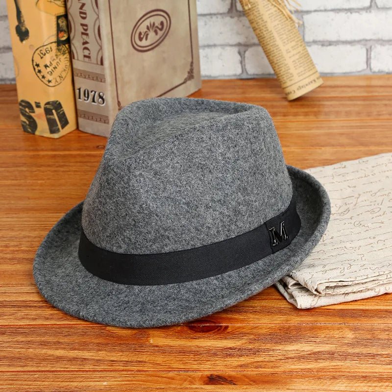 Men Winter Thick Warm Felt Fedora Hats Wool Gentleman Jazz Cap Homburg Male Classical Narrow Brim Top Hat - MANDOTOS INTERNATIONAL