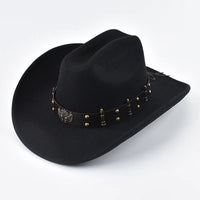 Men Women Western Cowboy Hat with Leather Vintage Big-edge Gentleman Cowgirl Hat Cloche Church Caps - MANDOTOS INTERNATIONAL
