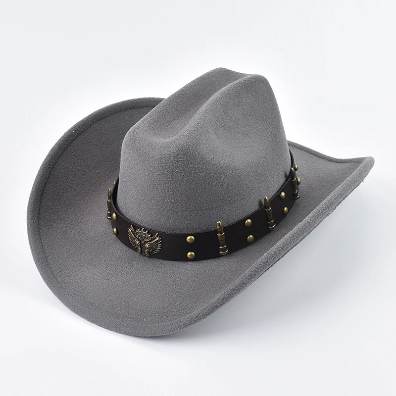 Men Women Western Cowboy Hat with Leather Vintage Big-edge Gentleman Cowgirl Hat Cloche Church Caps - MANDOTOS INTERNATIONAL