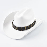 Men Women Western Cowboy Hat with Leather Vintage Big-edge Gentleman Cowgirl Hat Cloche Church Caps - MANDOTOS INTERNATIONAL