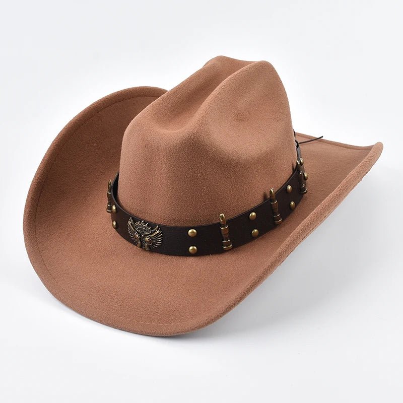 Men Women Western Cowboy Hat with Leather Vintage Big-edge Gentleman Cowgirl Hat Cloche Church Caps - MANDOTOS INTERNATIONAL