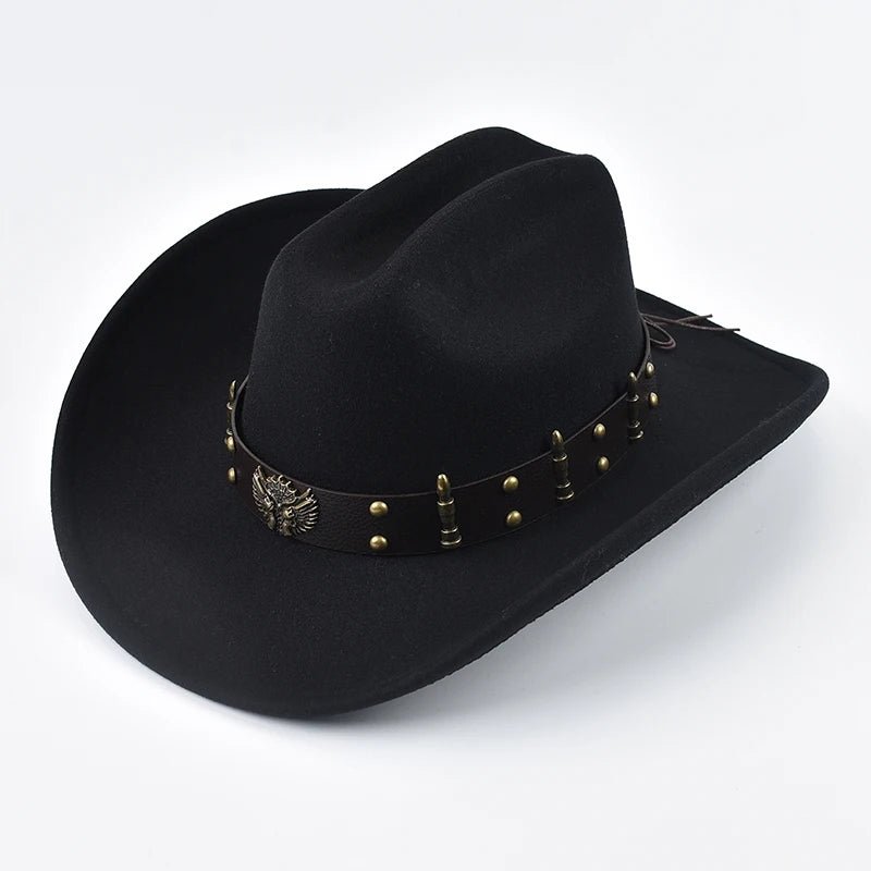 Men Women Western Cowboy Hat with Leather Vintage Big-edge Gentleman Cowgirl Hat Cloche Church Caps - MANDOTOS INTERNATIONAL
