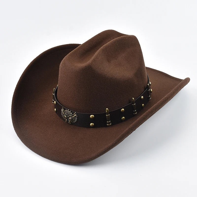Men Women Western Cowboy Hat with Leather Vintage Big-edge Gentleman Cowgirl Hat Cloche Church Caps - MANDOTOS INTERNATIONAL