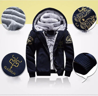 Men's autumn and winter sports set hooded casual cardigan jacket outdoor thickened warm sports shirt+pants two-piece set -