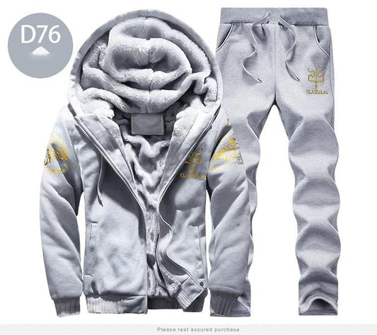 Men's autumn and winter sports set hooded casual cardigan jacket outdoor thickened warm sports shirt+pants two-piece set -