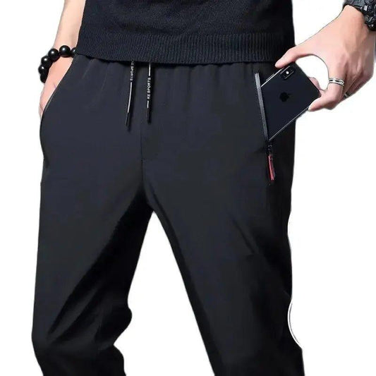 Men's Casual Pants Straight Slim Fit Elastic Waist Jogger Korean Classic Blue Black Gray Male Brand Trousers Plus Size - MANDOTOS
