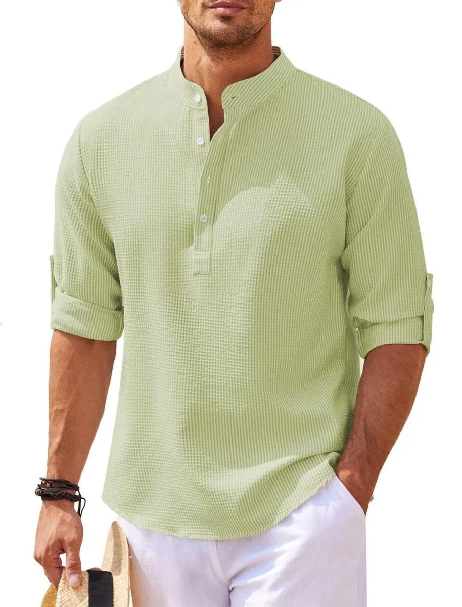 Men's Casual Shirt Long Sleeve Stand Collar Solid Color Shirt Mens Clothing - MANDOTOS