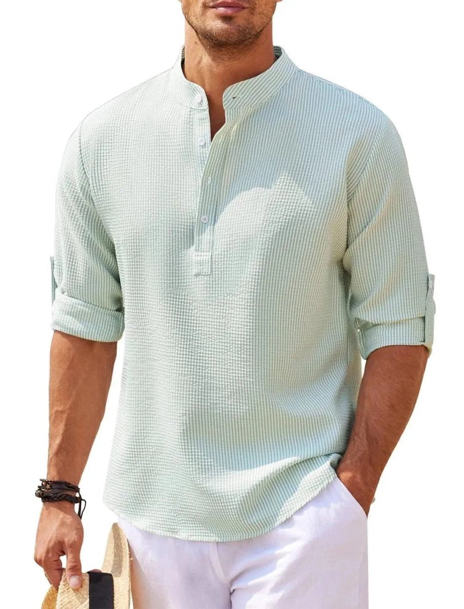 Men's Casual Shirt Long Sleeve Stand Collar Solid Color Shirt Mens Clothing - MANDOTOS