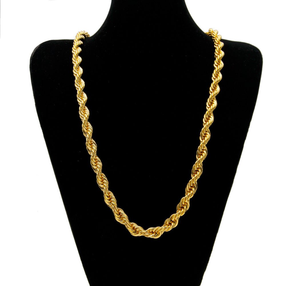 Men's hip-hop gold-plated European and American necklace fashion high sense 1cm thick twist necklace twisted rope chain a generation of hair - MANDOTOS INTERNATIONAL