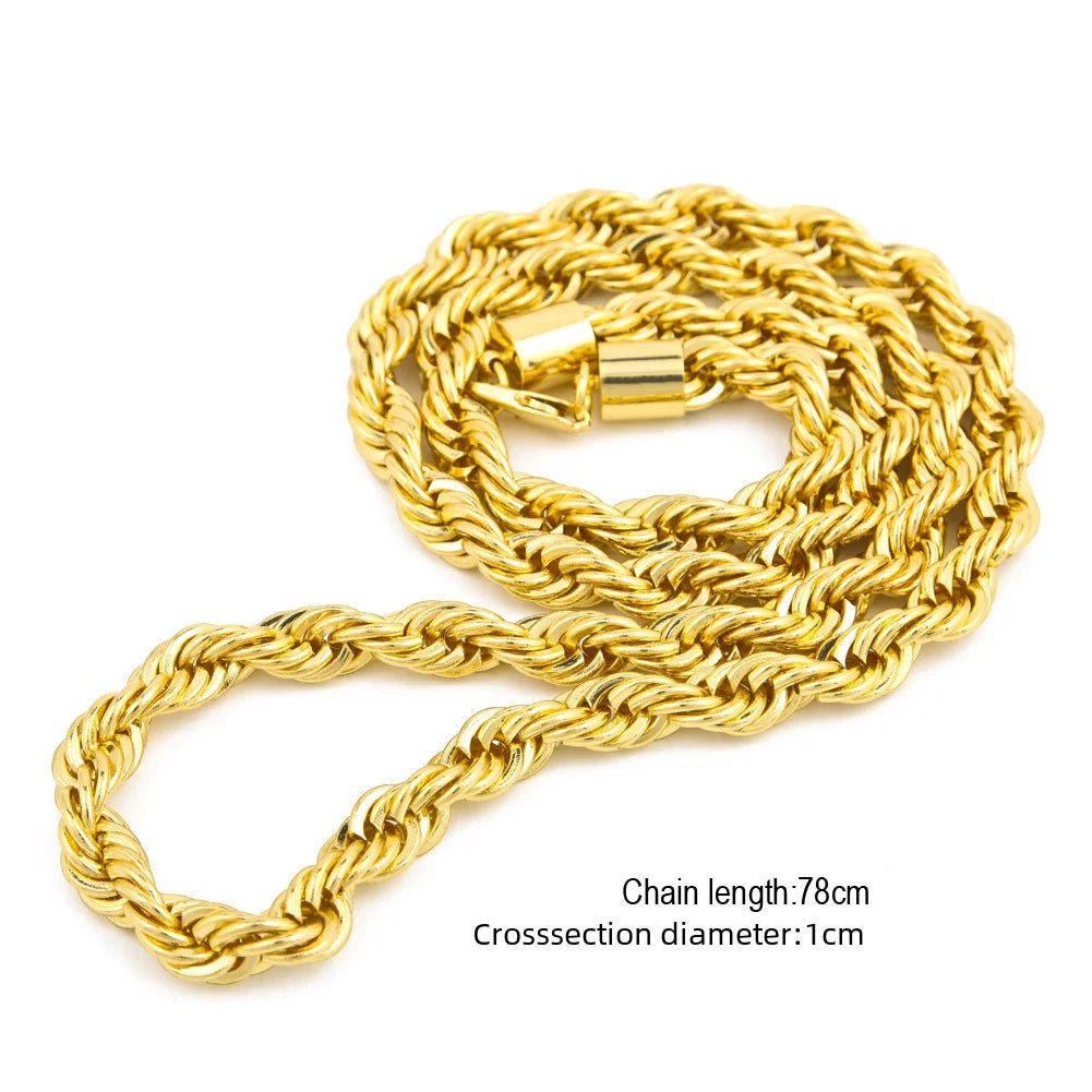 Men's hip-hop gold-plated European and American necklace fashion high sense 1cm thick twist necklace twisted rope chain a generation of hair - MANDOTOS INTERNATIONAL