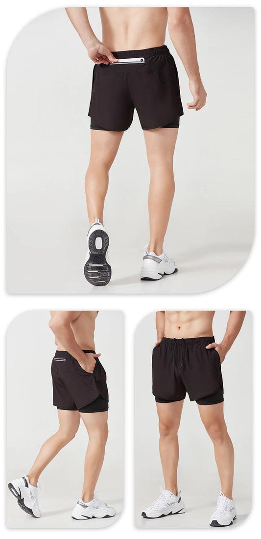 Men's Running Shorts Quick-drying Fitness Black Double Layer Shorts Men New Sport Workout Training Bodybuilding Short Pants - MANDOTOS