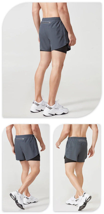 Men's Running Shorts Quick-drying Fitness Black Double Layer Shorts Men New Sport Workout Training Bodybuilding Short Pants - MANDOTOS