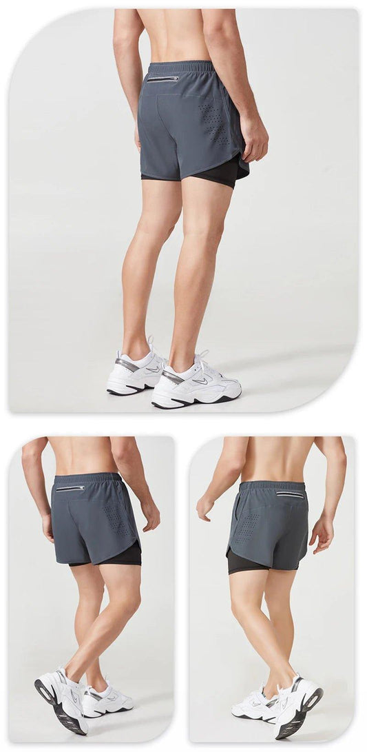 Men's Running Shorts Quick-drying Fitness Black Double Layer Shorts Men New Sport Workout Training Bodybuilding Short Pants - MANDOTOS