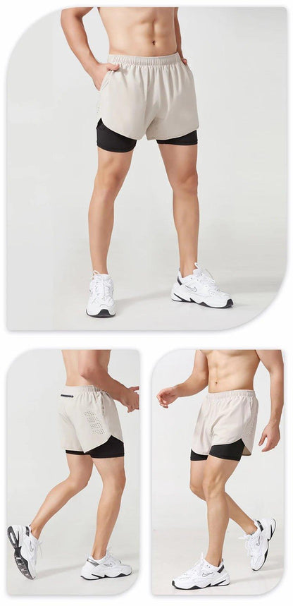 Men's Running Shorts Quick-drying Fitness Black Double Layer Shorts Men New Sport Workout Training Bodybuilding Short Pants - MANDOTOS