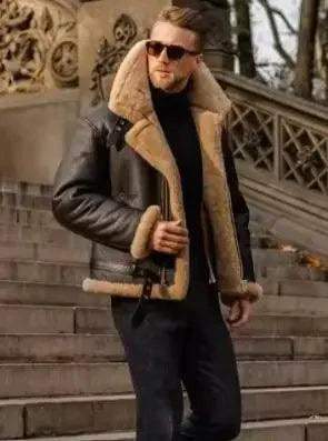 Men's Stylish Winter Fur-Lined Leather Jacket - MANDOTOS
