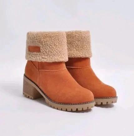 Mid-Tube Thick Heel Suede Snow Boots - MANDOTOS