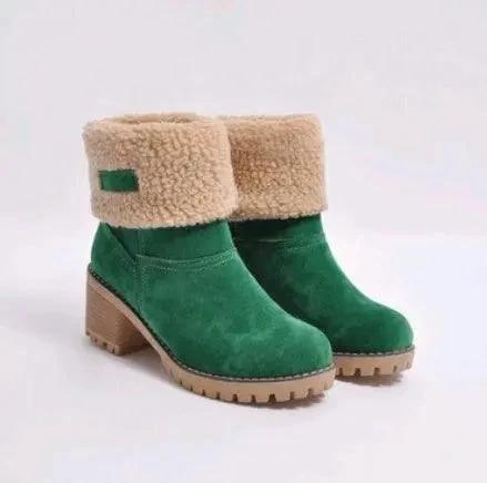 Mid-Tube Thick Heel Suede Snow Boots - MANDOTOS