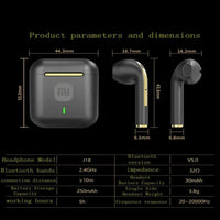 Xiaomi J18 true wireless earbuds with noise cancelling, HiFi stereo sound, in-ear design, microphone, and waterproof feature.