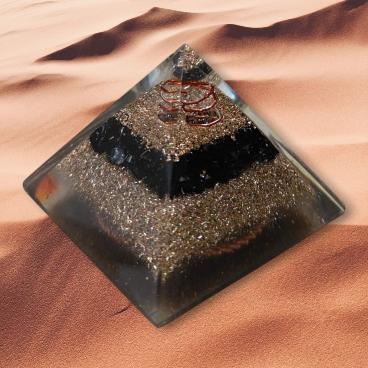 Mini Orgone Brass and Copper Black tourmaline Protection Pyramid - MANDOTOS INTERNATIONAL