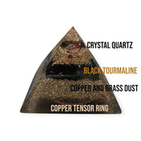 Mini Orgone Brass and Copper Black tourmaline Protection Pyramid - MANDOTOS INTERNATIONAL
