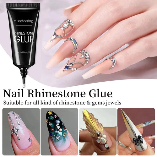 Mandotos 30g Misscheering nail rhinestone glue gel for 3D nail charms, clear adhesive for nail art and decoration.