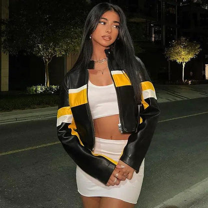 Mosaic Leather Jacket - MANDOTOS
