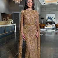 Nabilah Embellished Cape Sleeve Dress - MANDOTOS INTERNATIONALLong Dress