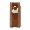 New Arrival Portable Men Gift Cigar Case Reusable 3 Cigars Capacity PU Leather Wood Cigar Tool Cutter Case Travel Storage Box - MANDOTOS INTERNATIONAL
