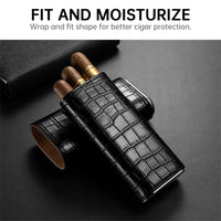 New Arrival Portable Men Gift Cigar Case Reusable 3 Cigars Capacity PU Leather Wood Cigar Tool Cutter Case Travel Storage Box - MANDOTOS INTERNATIONAL