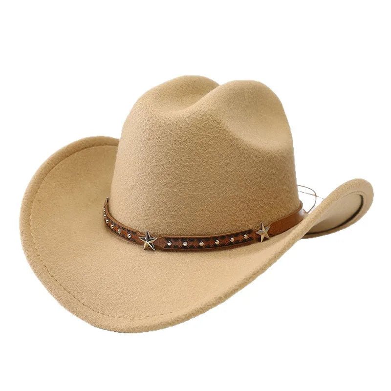 New denim hats for men and women, Western cowboy hats, five pointed star belt hats, soft woolen hats - MANDOTOS INTERNATIONAL