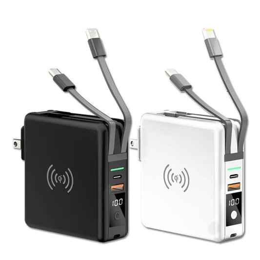 New KP-Super6 Travel Wireless Charger Power Bank PD 10000mah CE ROHS FCC USB C AC Plug 8000mah Portable Charger Built-in Cable - MANDOTOS INTERNATIONAL