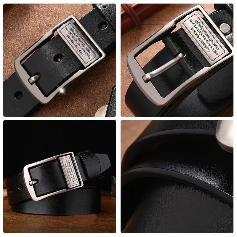 New Leather Cowhide Men's Belt Fashion Metal Alloy Pin Buckle Adult Luxury Brand Jeans Business Casual Waist Male Strap Brand - MANDOTOS