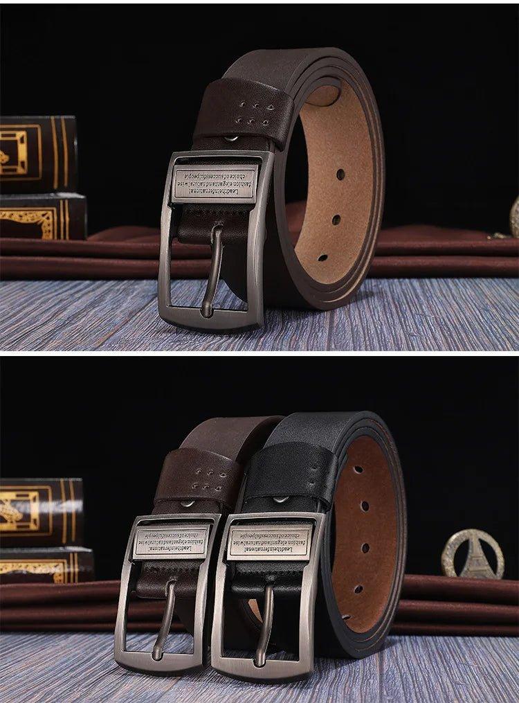 New Leather Cowhide Men's Belt Fashion Metal Alloy Pin Buckle Adult Luxury Brand Jeans Business Casual Waist Male Strap Brand - MANDOTOS