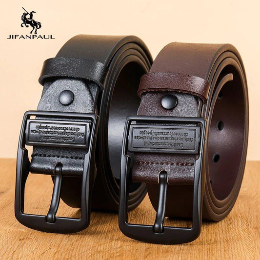 New Leather Cowhide Men's Belt Fashion Metal Alloy Pin Buckle Adult Luxury Brand Jeans Business Casual Waist Male Strap Brand - MANDOTOS