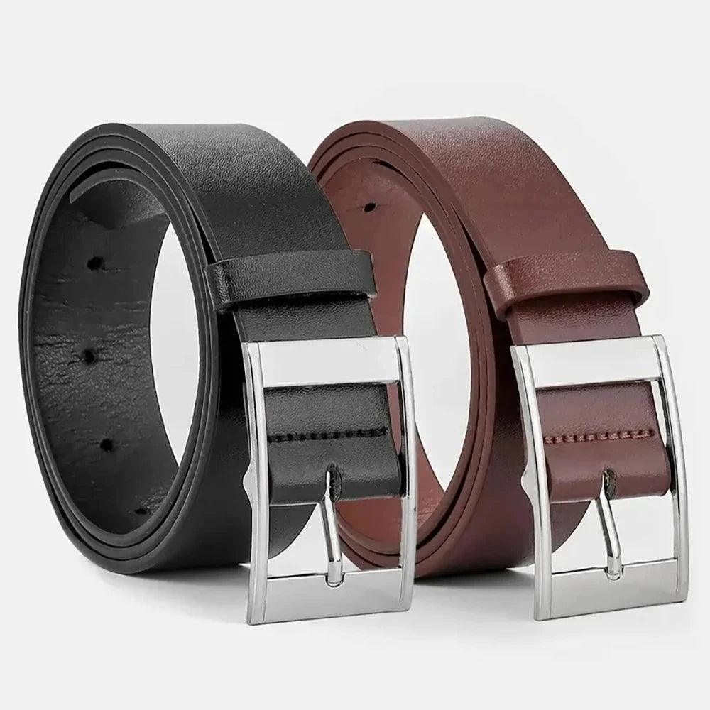 New Luxury Belt for Men PU Leather Belt Metal Pin Buckle High Quality Famous Brand Designer Waist Strap Belts for Jeans Men Belt - MANDOTOS